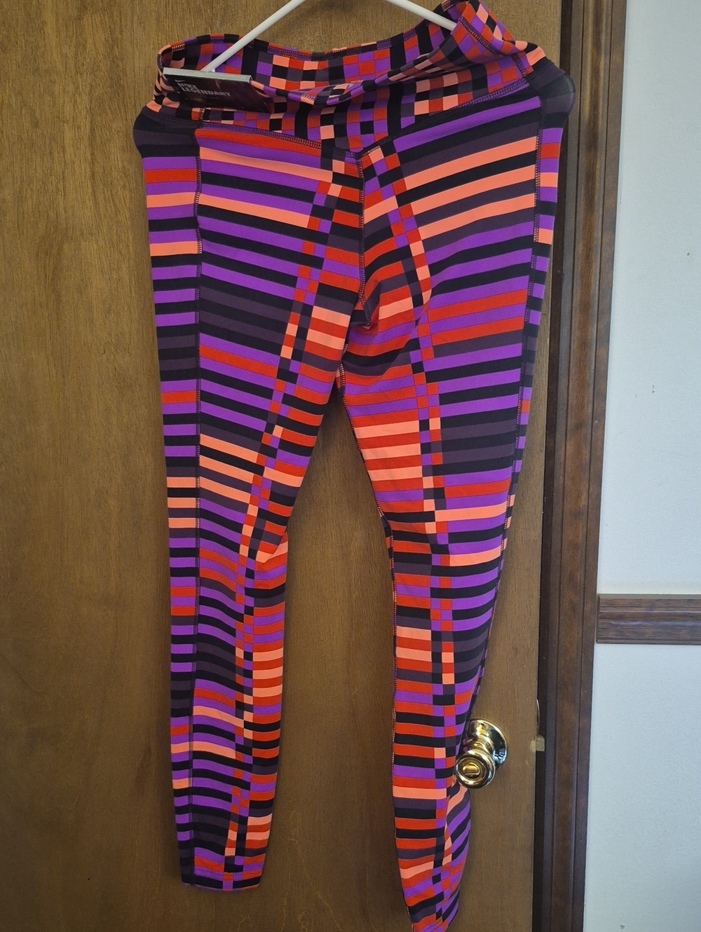 Nike Women's Striped Geometric Leggings - Purple, Pink, Black - Picture 5 of 5